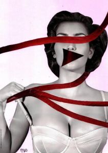 “Frauenrechte” – Women´s Rights – stands for the reduction of women to a sexual object and that women aren´t allowed having an opinion and a point of view of their own in a sarcastic way. 2014 - Collage on paper - Size 21 x 30 cm