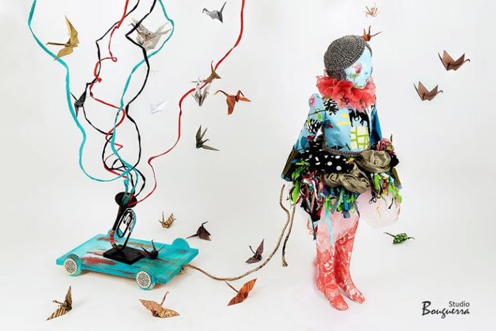 "Childhood Dreams Grow" by Tina Struthers www.tinastruthers.com  Education for girls and young women. The hearts of all children are full of dreams, and the magic of all the possibilities in the world. We need to take responsibility to help nurture and nourish the dreams of all young girls, to help them to develop and grow into woman that can be independent, make their own choices, and ultimately make a difference to the world! Woman that will weave together our society, and makes it whole, woman that hold families together and thus transfer and protect the incredible wealth of diverse cultural heritage around the world, for future generations. By empowering girls and young woman with education, and skills, we give them an opportunity to be, to grow wings, and to take flight. Mixed media textile instillation: The instillation portrays a young girl ( universal), pulling her dreams with her. With education the world becomes a truly is a magical place.