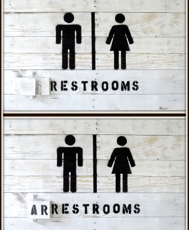 "Politics of Pee" (2016)- Spray paint on custom-built reclaimed wooden panel - by Richard Ferrari